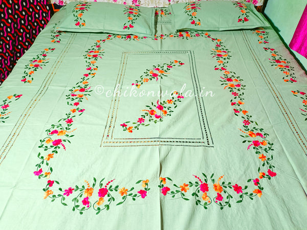 Chikonwala's Floral Embroidered Cotton Beading  Bedsheet