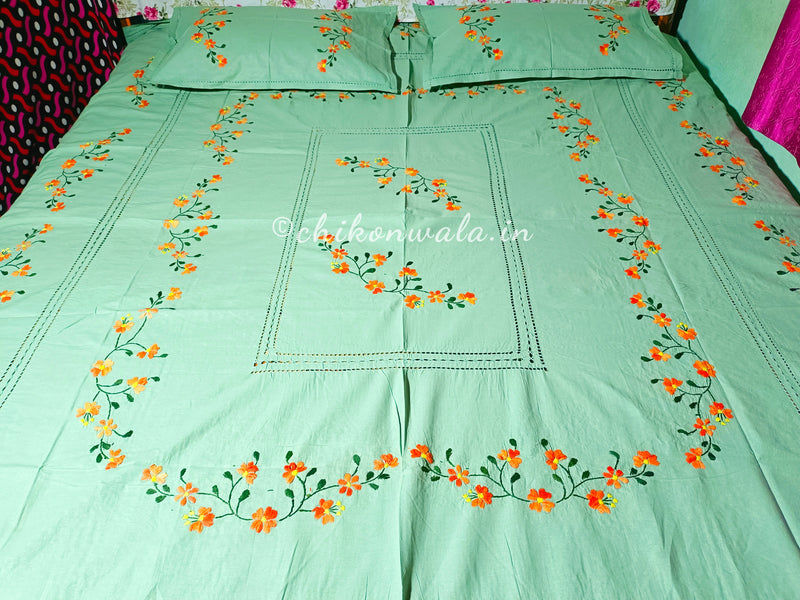 Chikonwala's Floral Embroidered Cotton Beading  Bedsheet