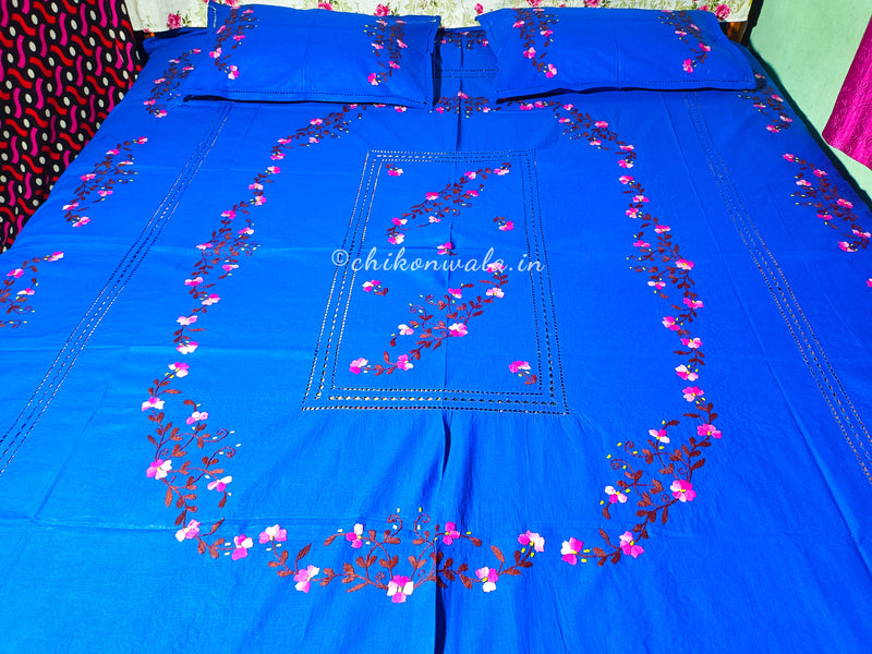 Chikonwala's Floral Embroidered Cotton Beading  Bedsheet