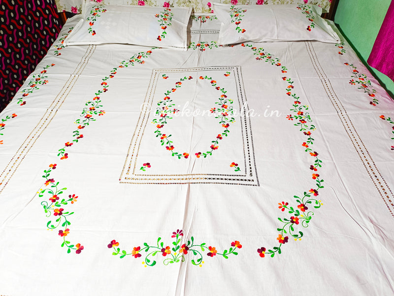 Chikonwala's Floral Embroidered Cotton Beading  Bedsheet