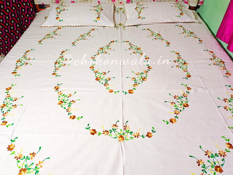 Chikonwala's Hand Embroidered Floral Design Bedsheet