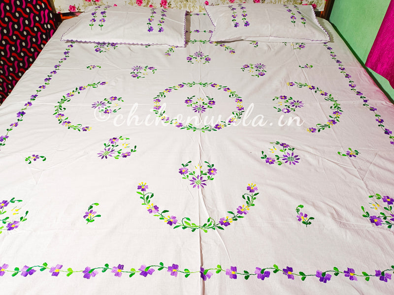 Chikonwala's Hand Embroidered Floral Design Bedsheet