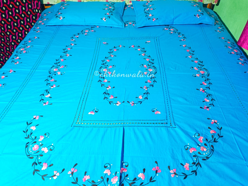 Chikonwala's Floral Embroidered Cotton Beading  Bedsheet