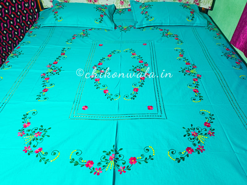 Chikonwala's Floral Embroidered Cotton Beading  Bedsheet