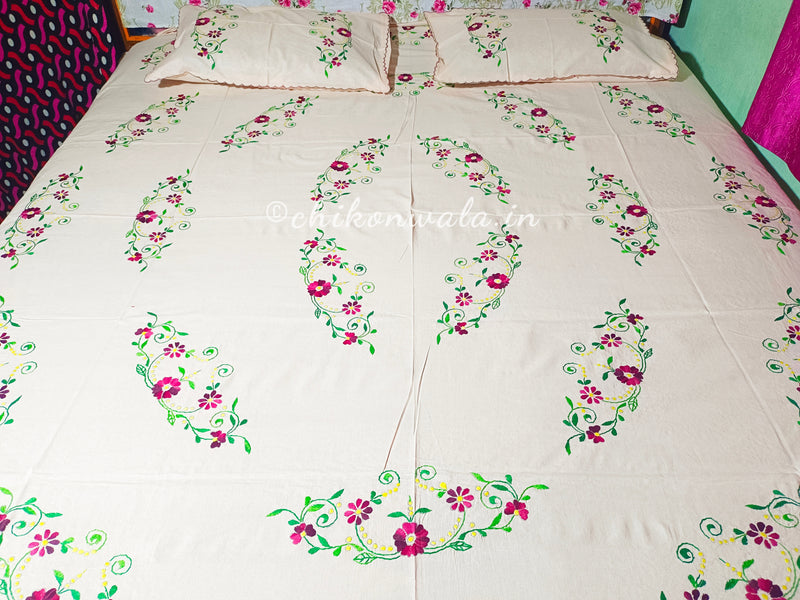 Chikonwala's Hand Embroidered Floral Design Bedsheet