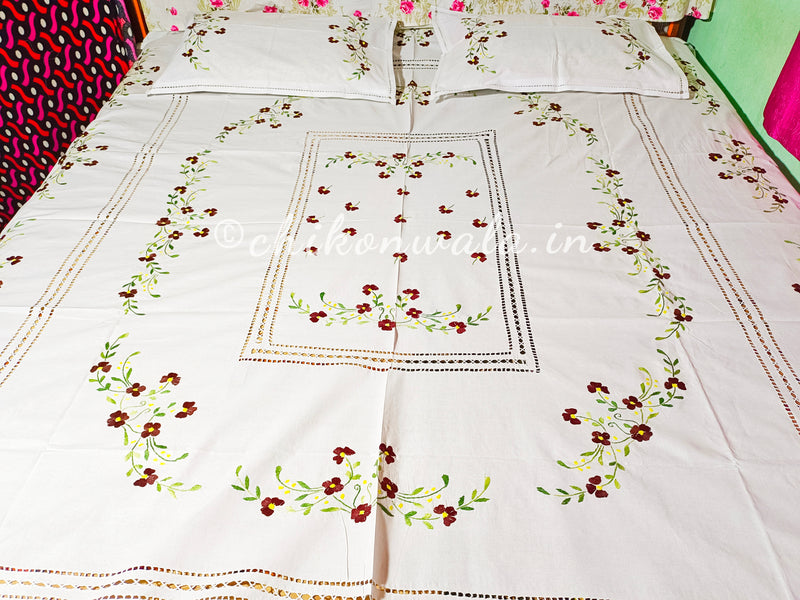 Chikonwala's Floral Embroidered Cotton Beading  Bedsheet