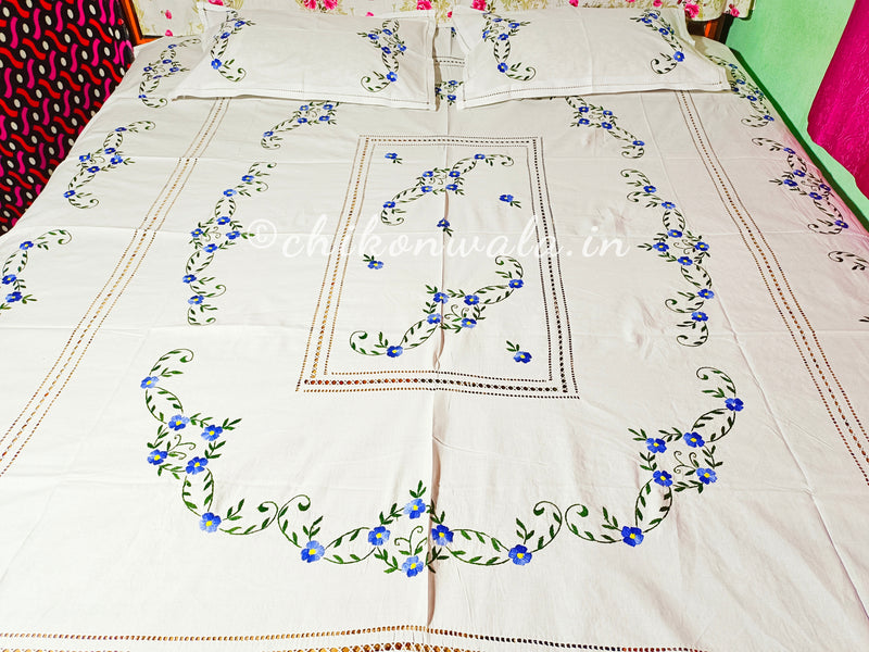 Chikonwala's Floral Embroidered Cotton Beading  Bedsheet