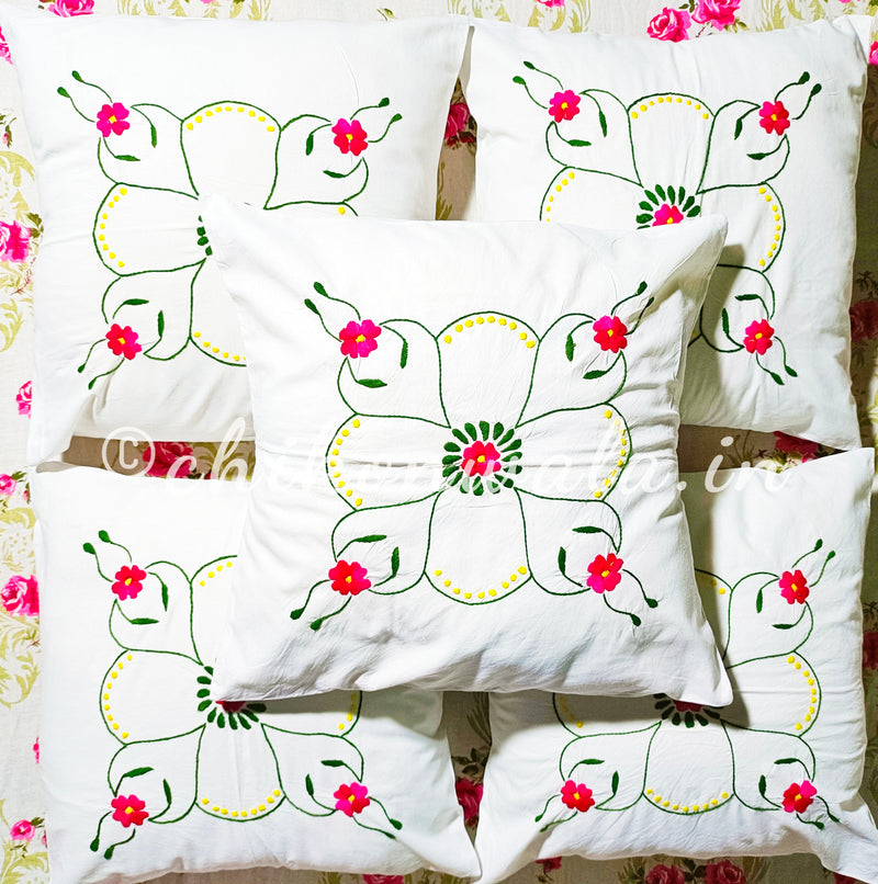 Hand Embroidered Cotton Cushion Covers (Set of 5)