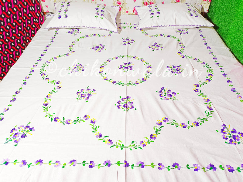 Chikonwala's Hand Embroidered Floral Design Bedsheet