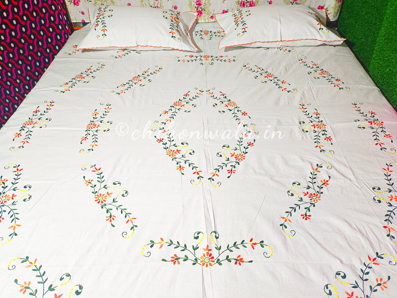 Chikonwala's Hand Embroidered Floral Design Bedsheet