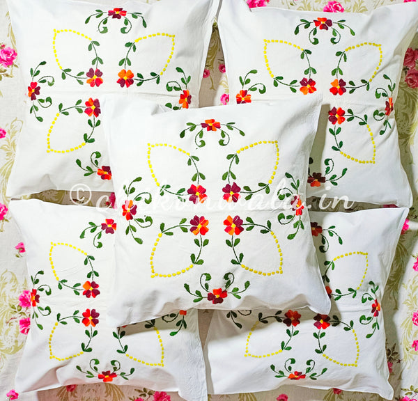 Hand Embroidered Cotton Cushion Covers (Set of 5)