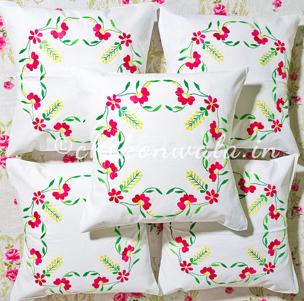 Hand Embroidered Cotton Cushion Covers (Set of 5)