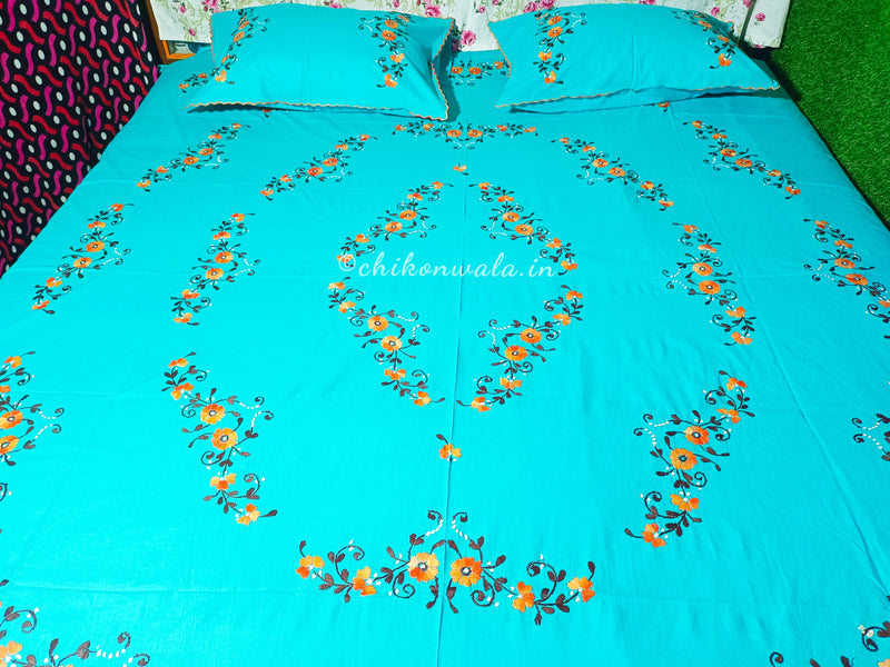 Chikonwala's Hand Embroidered Floral Design Bedsheet