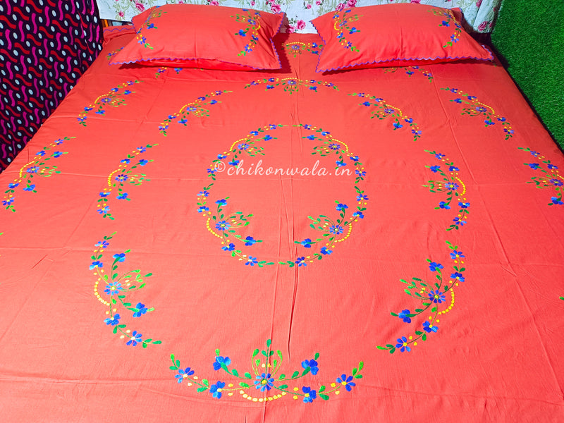 Chikonwala's Hand Embroidered Floral Design Bedsheet