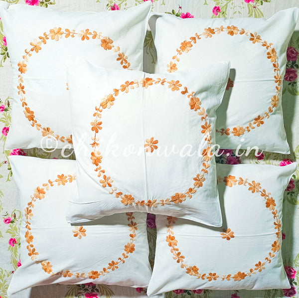 Hand Embroidered Cotton Cushion Covers (Set of 5)
