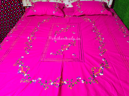 Chikonwala's Floral Embroidered Cotton Beading  Bedsheet