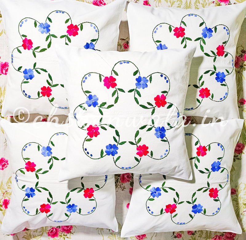 Hand Embroidered Cotton Cushion Covers (Set of 5)