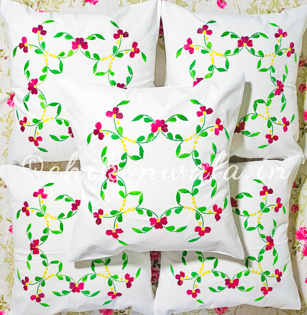 Hand Embroidered Cotton Cushion Covers (Set of 5)