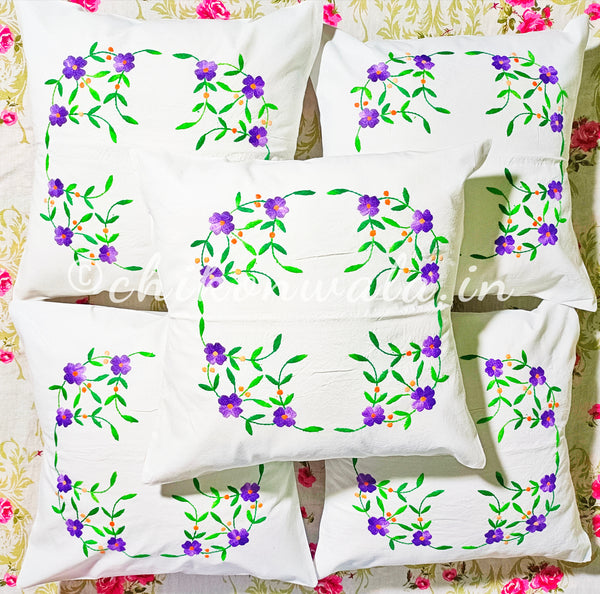 Hand Embroidered Cotton Cushion Covers (Set of 5)