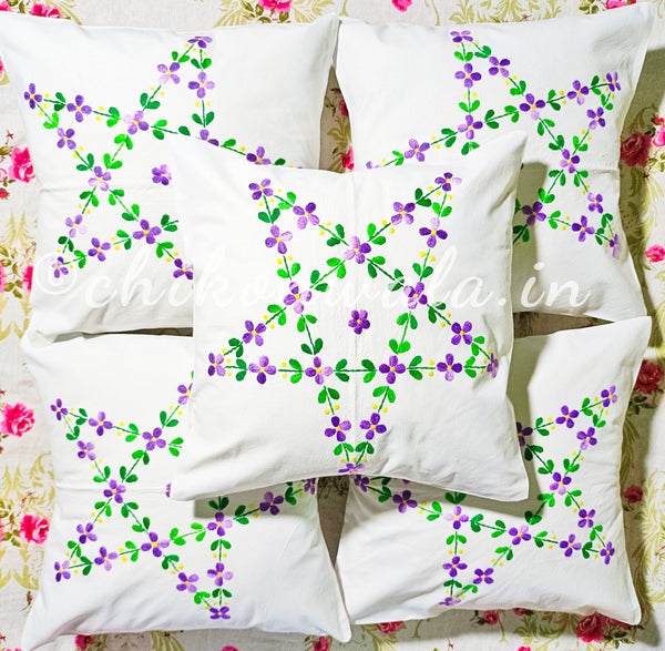 Hand Embroidered Cotton Cushion Covers (Set of 5)