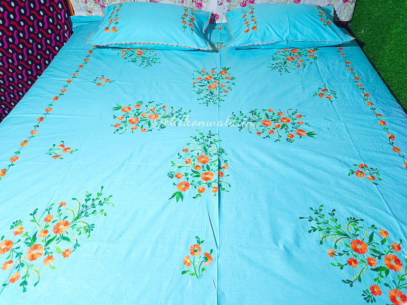 Chikonwala's Hand Embroidered Floral Design Bedsheet