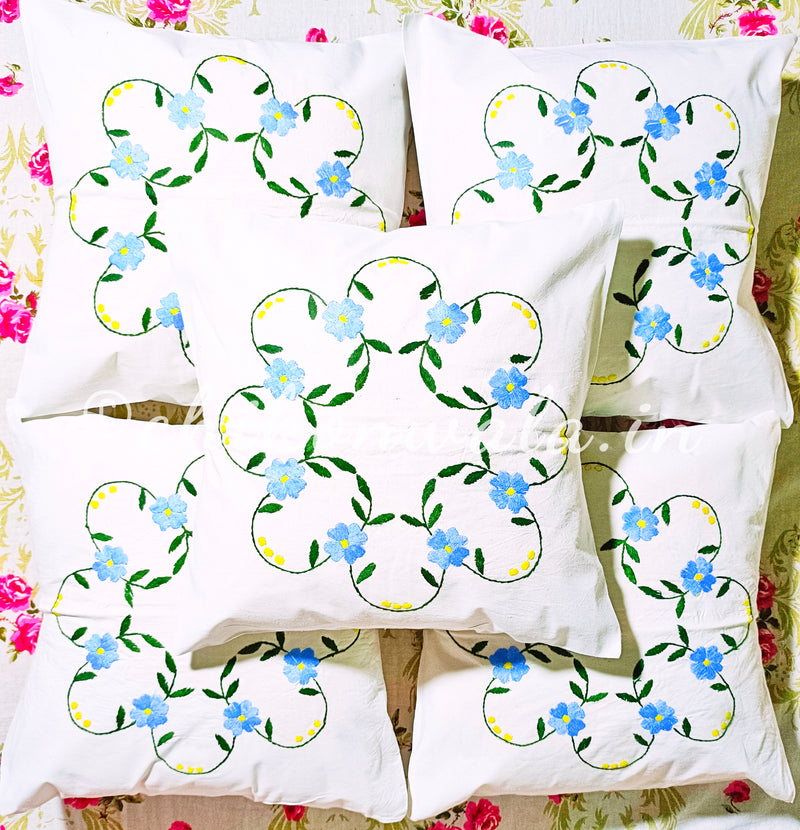 Hand Embroidered Cotton Cushion Covers (Set of 5)