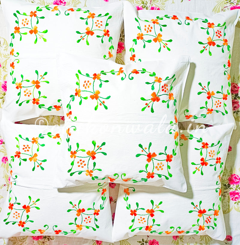 Hand Embroidered Cotton Cushion Covers (Set of 5)
