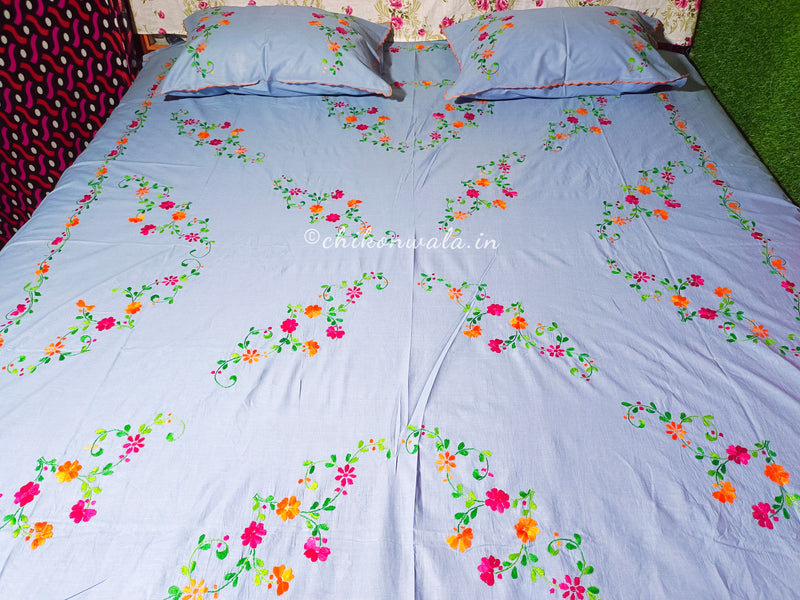 Chikonwala's Hand Embroidered Floral Design Bedsheet