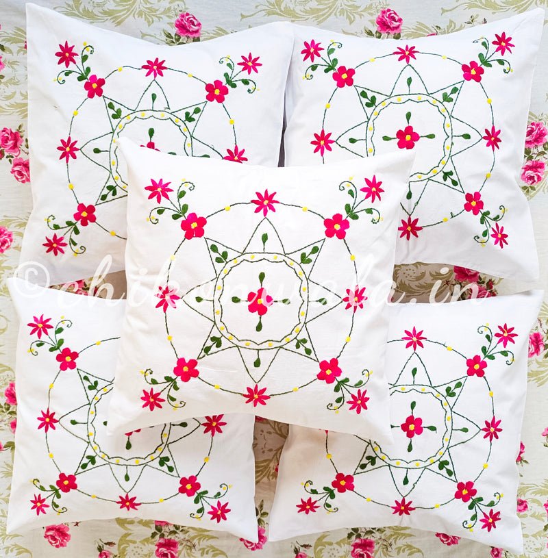 Hand Embroidered Cotton Cushion Covers (Set of 5)