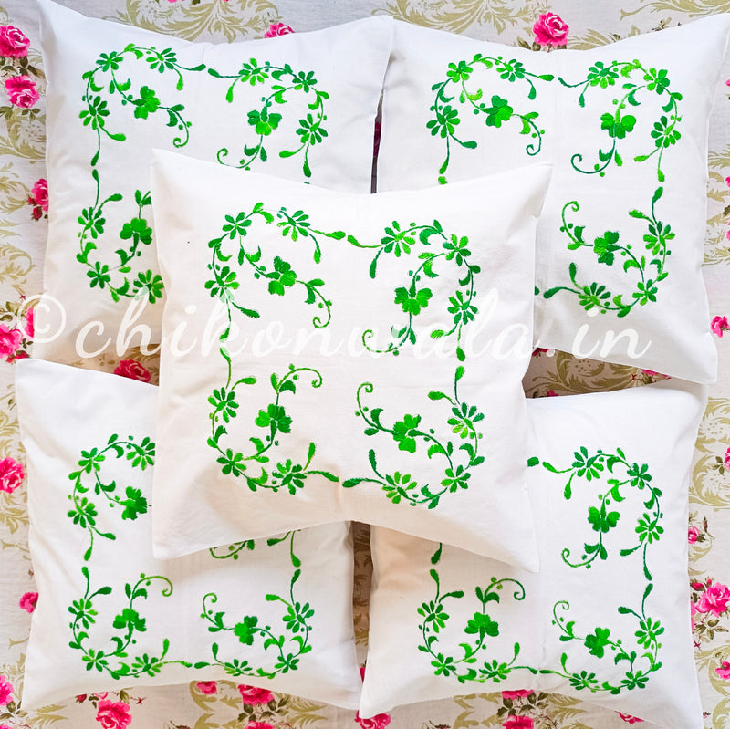 Hand Embroidered Cotton Cushion Covers (Set of 5)