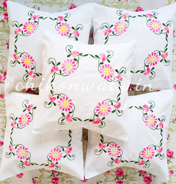 Hand Embroidered Cotton Cushion Covers (Set of 5)