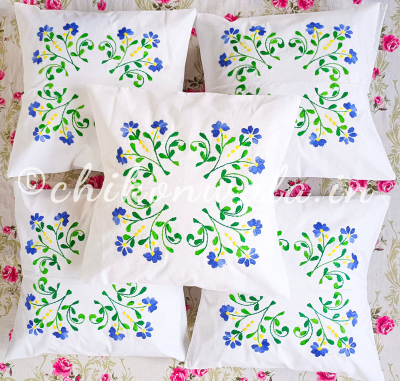 Hand Embroidered Cotton Cushion Covers (Set of 5)