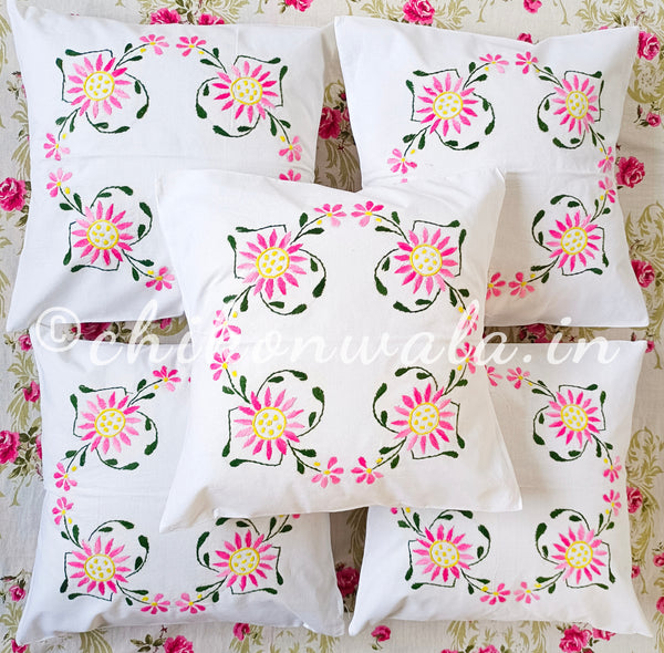 Hand Embroidered Cotton Cushion Covers (Set of 5)