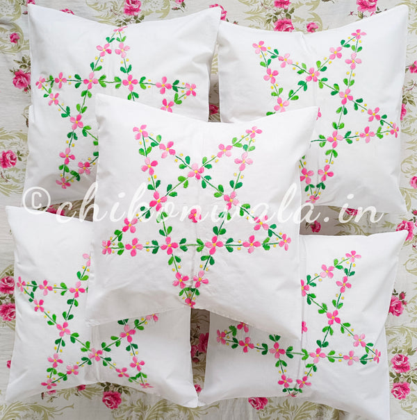 Hand Embroidered Cotton Cushion Covers (Set of 5)