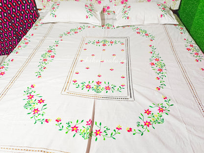 Chikonwala's Floral Embroidered Cotton Beading  Bedsheet