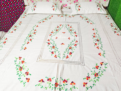 Chikonwala's Floral Embroidered Cotton Beading  Bedsheet