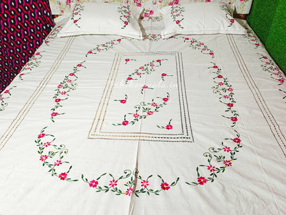Chikonwala's Floral Embroidered Cotton Beading  Bedsheet