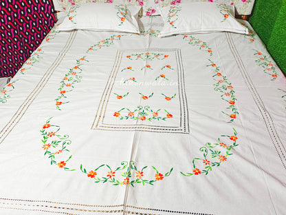 Chikonwala's Floral Embroidered Cotton Beading  Bedsheet