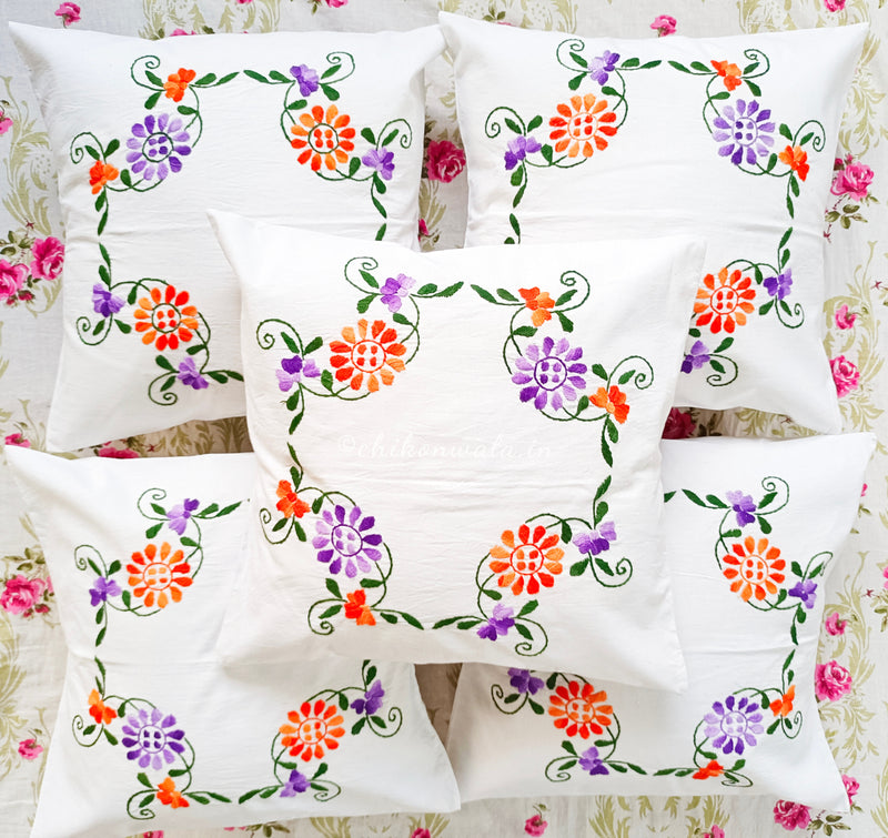 Hand Embroidered Cotton Cushion Covers (Set of 5)