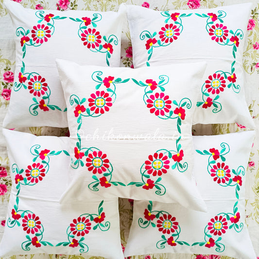 Hand Embroidered Cotton Cushion Covers (Set of 5)