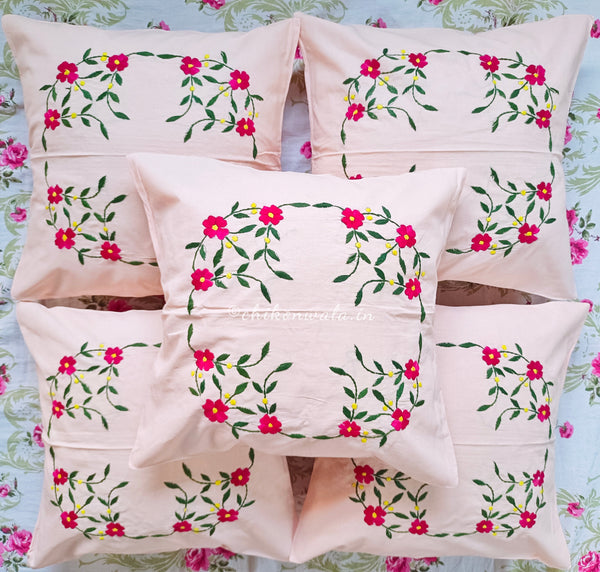 Hand Embroidered Cotton Cushion Covers (Set of 5)