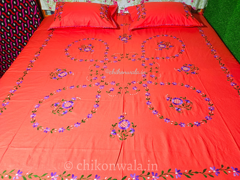 Chikonwala's Hand Embroidered Floral Design Bedsheet