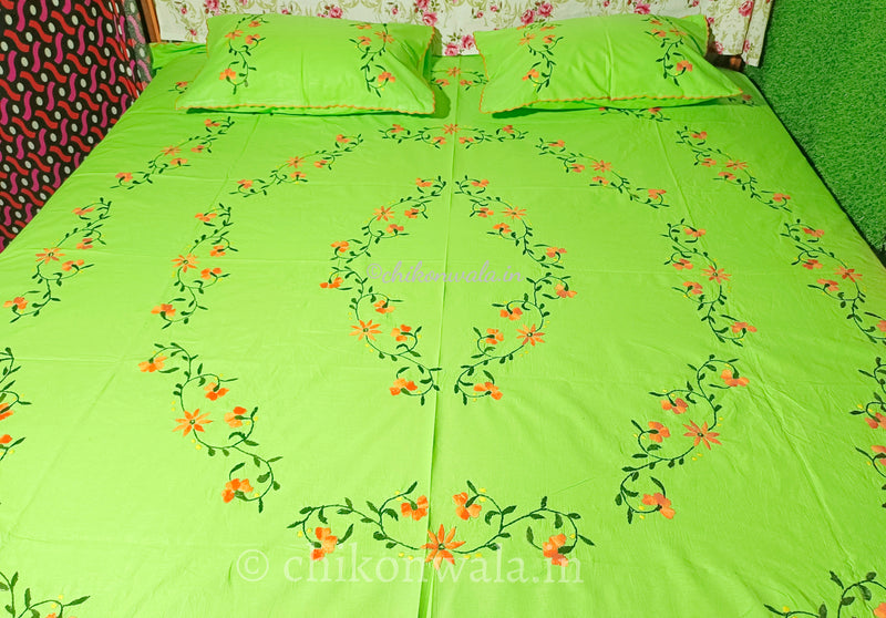 Chikonwala's Hand Embroidered Floral Design Bedsheet