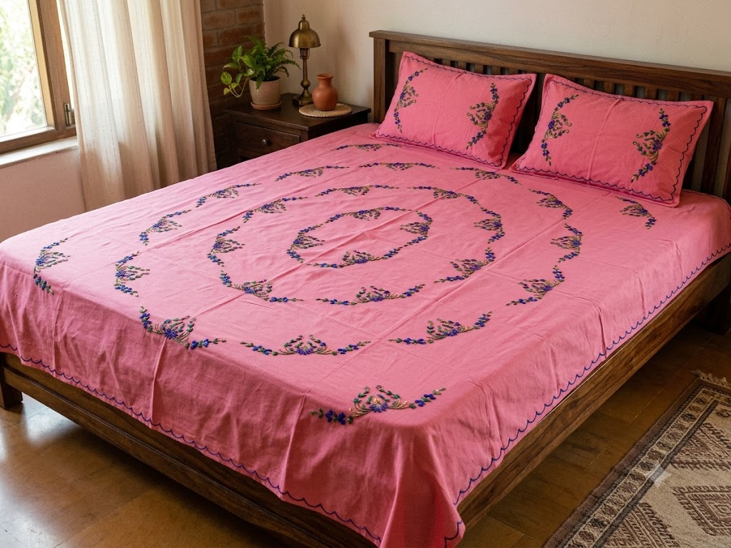Title Chikonwala's Hand Embroidered Floral Design Bedsheet