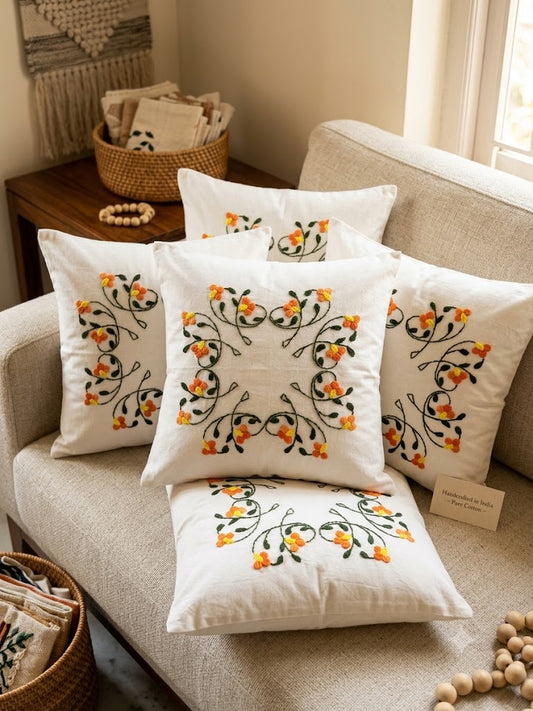Hand Embroidered Cotton Cushion Covers (Set of 5)