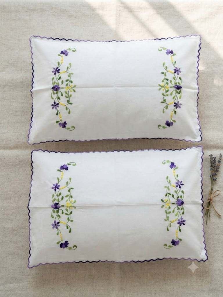 Chikonwala Hand-Embroidered Floral Pillow Cover Set– Set of 2