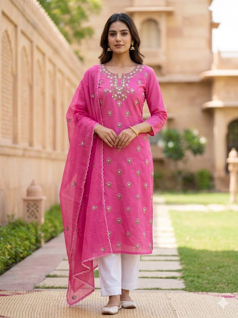 Chikonwala's Exclusive Hand Embroidered Organdy Cotton Dress Material