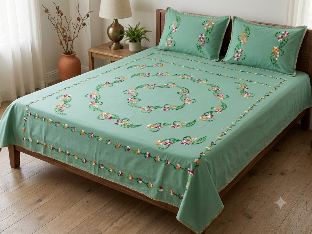 Chikonwala's Hand Embroidered Floral Design Bedsheet