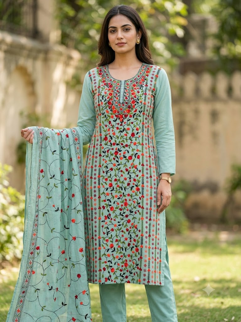 Chikonwala's Exclusive Hand Embroidered Fulkari Dress