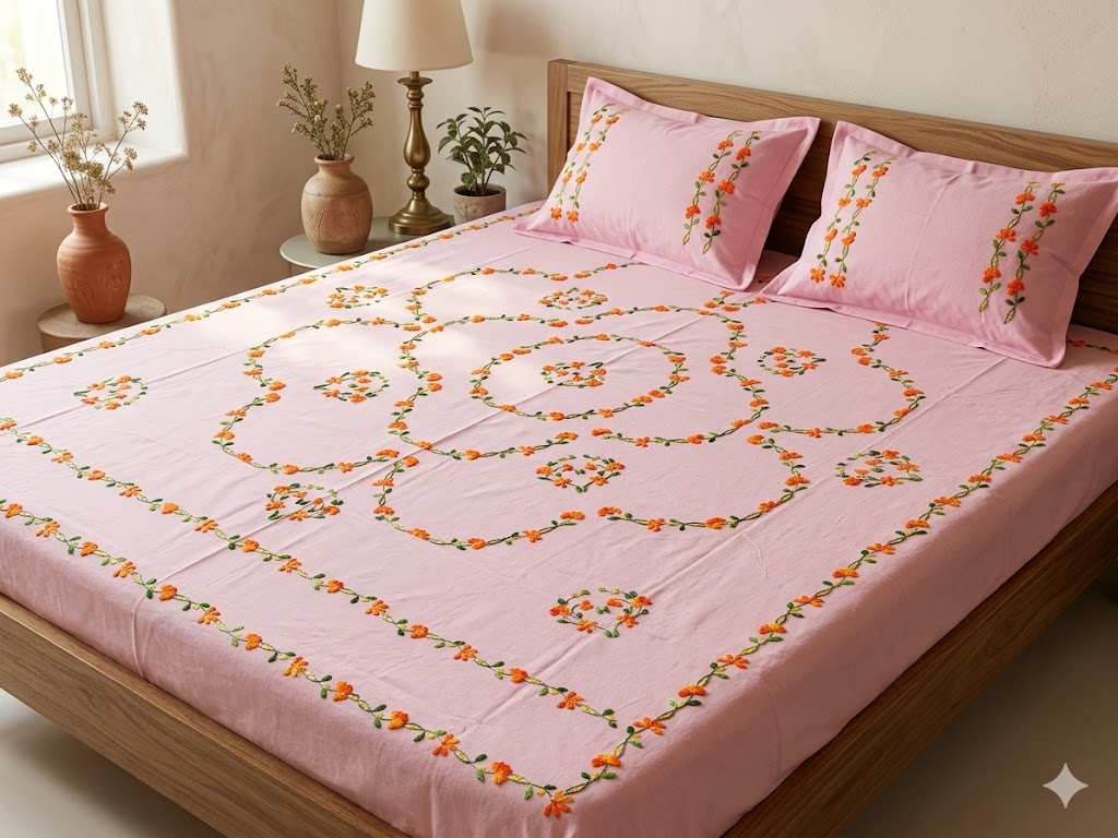 Chikonwala's Hand Embroidered Pure Cotton Bedsheet